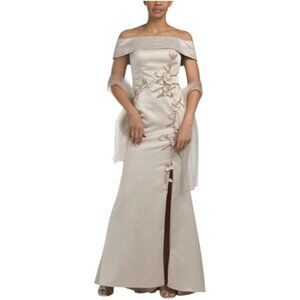 TERANI COUTURE Off The Shoulder 3d Floral Gown